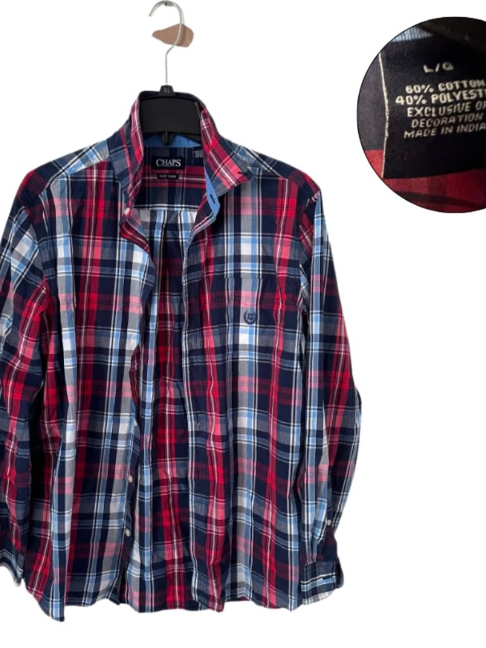 Chaps L Red Blue Plaid Button Up Shirt